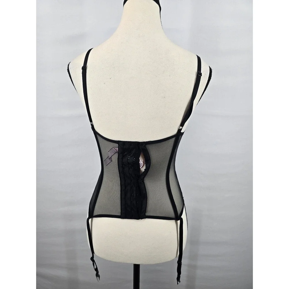 Victoria's Secret Black Lace Mesh Garter Bustier Corset Top XS‎